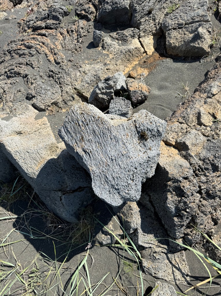 a lava rock in the shape of a heart.